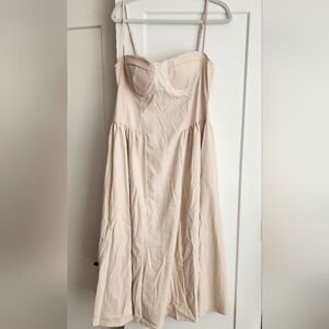 Women's Nude Cream Midi Dress with Spaghetti Straps